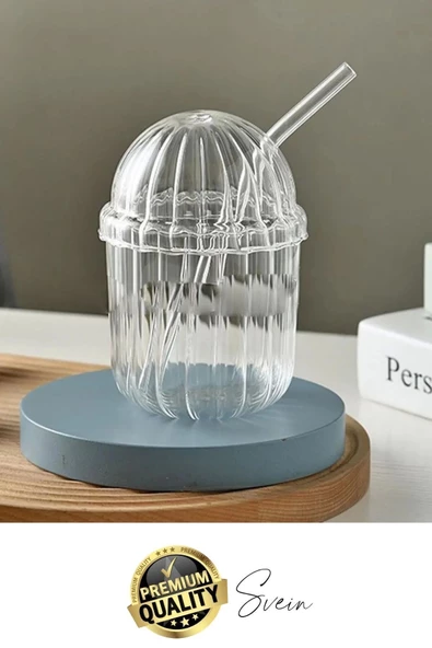 4'lü Kapaklı Cam Pipetli Kristal Sert Mika Bardak Limonata Çay Kahvaltı Kupa Kahve Fincan Pinterest - 4