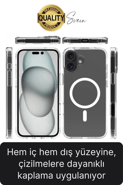 Premium Apple İphone 16 Plus 6.7 inç Uyumlu Kablosuz Şarj Destekli Sert Silikon Şeffaf Kılıf Magsafe - 3