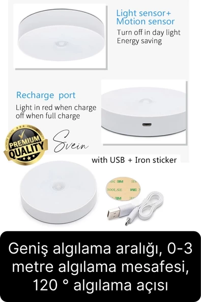 Premium Hareket Sensörlü Mini USB Şarjlı Led Işık Gece Lambası Koridor Bahçe Garaj Dolap Aydınlatma - 3