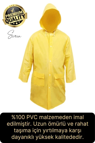 Premium Sarı XXL 150 gr Kapüşonlu Cepli Yağmurluk Su Rüzgar Soğuk Geçirmez Unisex Çıtçıtlı Pardösü - 4