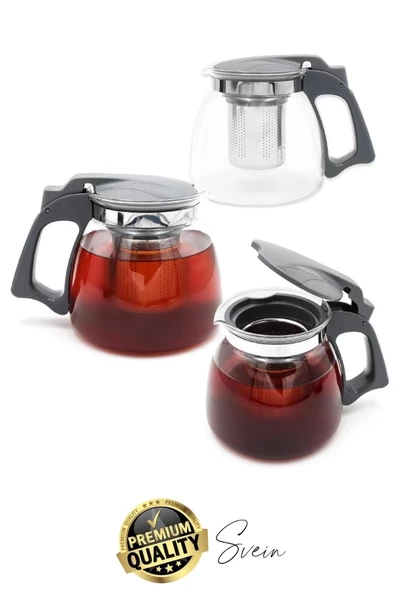 Premium Borosilikat Cam Demlik Isı Dayanıklı Şeffaf Süzgeçli Gevşek Yaprak Çay Makinesi Kapaklı - 4