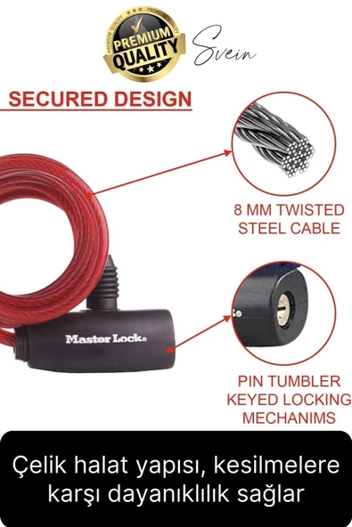 Premium Anahtarlı Çelik Halatlı Dayanıklı Bisiklet Motosiklet Scooter Kilidi 150 cm Güvenli Pratik - 3