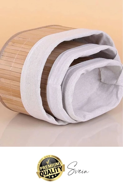 3'lü Çok Amaçlı Bambu Düzenleyici Banneton Örtülü Sepet Eşya Kutusu Saklama Banyo Kozmetik Organizer - 4