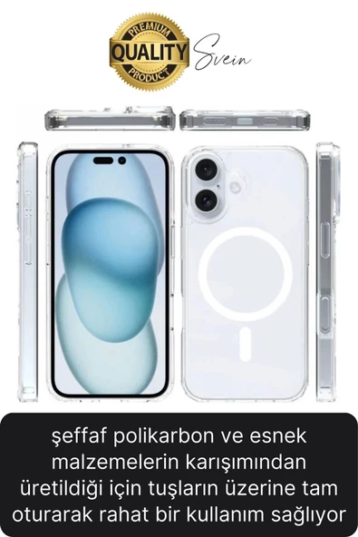 Premium Apple İphone 16 6.1 inç Uyumlu Kablosuz Şarj Destekli Sert Silikon Şeffaf Kılıf Magsafe - 2
