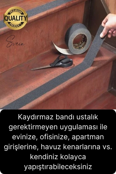 Premium 2 Adet 25mm x 15mt Siyah Kaydırmaz Bant Yapışkanlı Merdiven Basamak Zemin Güçlü Tutunabilen - 5