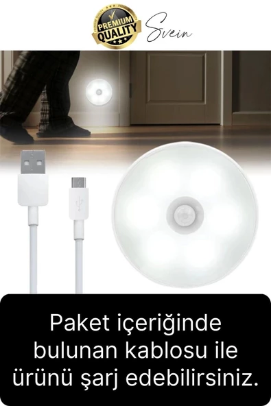 Premium Hareket Sensörlü Mini USB Şarjlı Led Işık Gece Lambası Koridor Bahçe Garaj Dolap Aydınlatma - 6