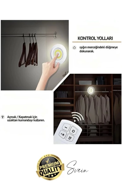 Kablosuz Uzaktan Kumandalı Beyaz 3lü Led Okuma Işık Gece Lambası Mutfak Dolap Koridor Pilli Dolapiçi - 4