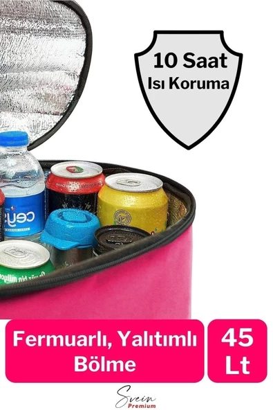 Sıcak Soğuk Tutucu Buzluklu Termos Bölmeli Fileli Omuz Askılı Fermuarlı Şık Plaj Kamp Piknik Çantası - 3