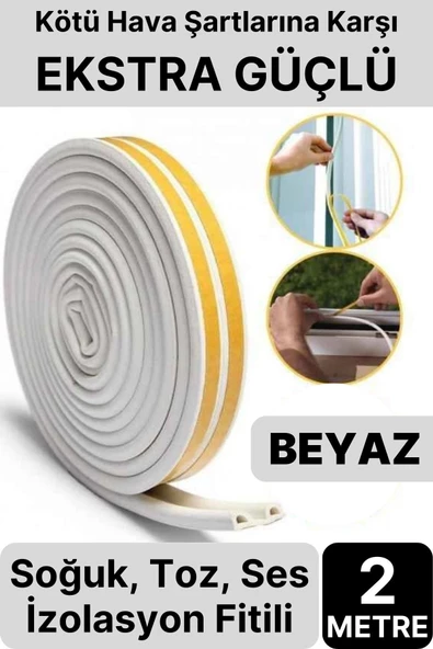 2 Metre Beyaz Pvc Doğrama Kapı Pencere Soğuk Geçirmez Sızdırmaz İzolasyon Fitil Yapışkanlı 1x2=2 mt