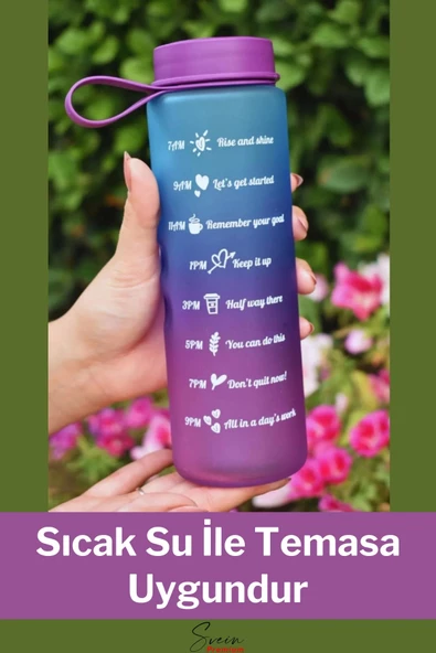 Premium Motivasyon 1. Kalite Sızdırmaz Renkli Yazılı Sporcu Cam Matara Kapaklı Su Şişesi Bpa İçermez - 4