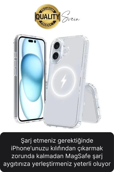 Premium Apple İphone 16 6.1 inç Uyumlu Kablosuz Şarj Destekli Sert Silikon Şeffaf Kılıf Magsafe - 4