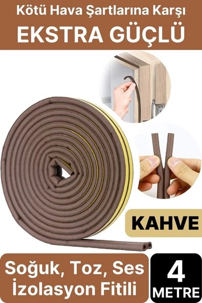 4 Metre Kahve Pvc Doğrama Kapı Pencere Soğuk Geçirmez Sızdırmaz İzolasyon Fitil Yapışkanlı 2x2=4 mt