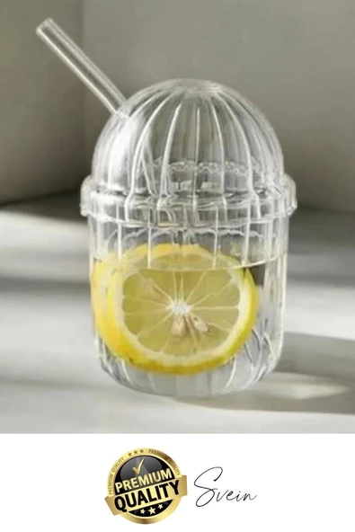 4'lü Kapaklı Cam Pipetli Kristal Sert Mika Bardak Limonata Çay Kahvaltı Kupa Kahve Fincan Pinterest - 3