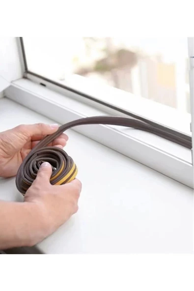 6 Metre Kahve Pvc Doğrama Kapı Pencere Soğuk Geçirmez Sızdırmaz İzolasyon Fitil Yapışkanlı 3x2=6 mt - 4