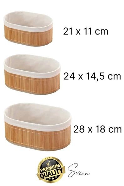 3'lü Çok Amaçlı Bambu Düzenleyici Banneton Örtülü Sepet Eşya Kutusu Saklama Banyo Kozmetik Organizer - 2