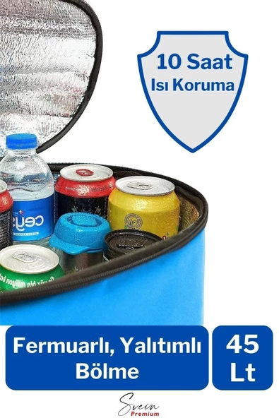 Sıcak Soğuk Tutucu Buzluklu Termos Bölmeli Fileli Omuz Askılı Fermuarlı Şık Plaj Kamp Piknik Çantası - 3