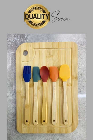 Mini Spatula Kaşık Fırça Setleri Yapışmaz Silikon Tencere Ahşap Saplı Renkli Pişirme Mutfak Araçları - 5