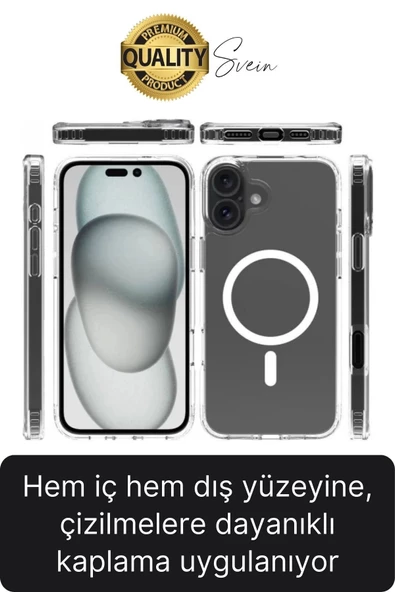 Premium Apple İphone 16 6.1 inç Uyumlu Kablosuz Şarj Destekli Sert Silikon Şeffaf Kılıf Magsafe - 3