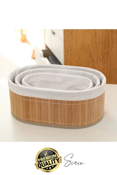3'lü Çok Amaçlı Bambu Düzenleyici Banneton Örtülü Sepet Eşya Kutusu Saklama Banyo Kozmetik Organizer - 3