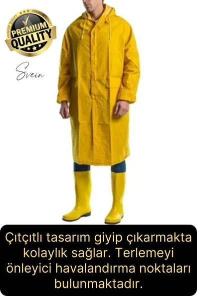 Premium Sarı XXL 150 gr Kapüşonlu Cepli Yağmurluk Su Rüzgar Soğuk Geçirmez Unisex Çıtçıtlı Pardösü - 3