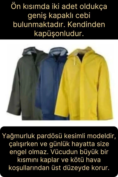Premium Sarı XXL 150 gr Kapüşonlu Cepli Yağmurluk Su Rüzgar Soğuk Geçirmez Unisex Çıtçıtlı Pardösü - 5