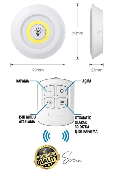 Kablosuz Uzaktan Kumandalı Beyaz 3lü Led Okuma Işık Gece Lambası Mutfak Dolap Koridor Pilli Dolapiçi - 2