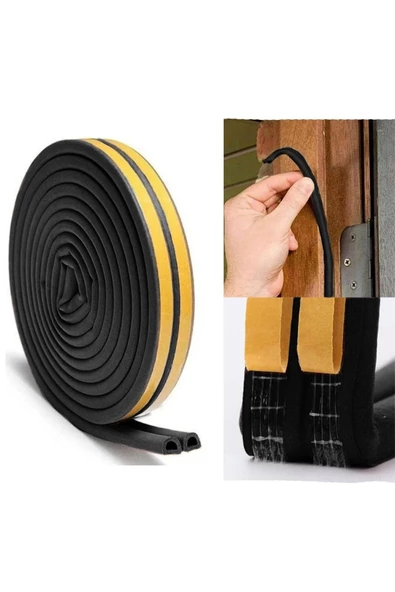 6 Metre Siyah Pvc Doğrama Kapı Pencere Soğuk Geçirmez Sızdırmaz İzolasyon Fitil Yapışkanlı 3x2=6 mt - 6