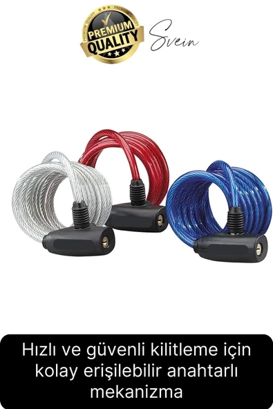 Premium Anahtarlı Çelik Halatlı Dayanıklı Bisiklet Motosiklet Scooter Kilidi 150 cm Güvenli Pratik - 4