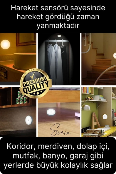Premium Hareket Sensörlü Mini USB Şarjlı Led Işık Gece Lambası Koridor Bahçe Garaj Dolap Aydınlatma - 2