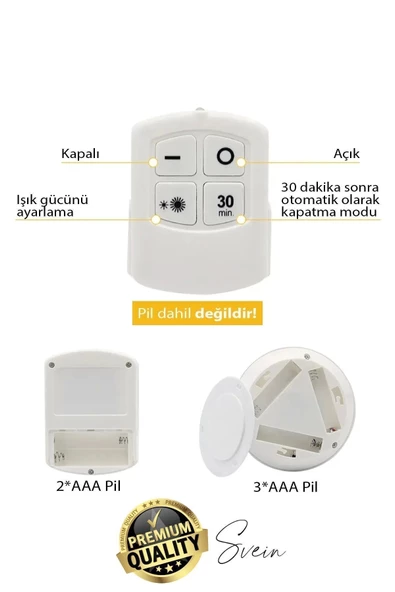 Kablosuz Uzaktan Kumandalı Beyaz 3lü Led Okuma Işık Gece Lambası Mutfak Dolap Koridor Pilli Dolapiçi - 6