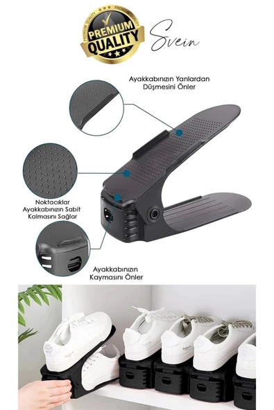 Ayakkabı Rampası İstifleyici Dolap İçi Depolama Organizer Koruyucu Katlı Düzenleyici Ayarlanabilir - 5