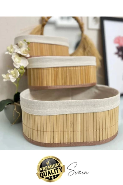 3'lü Çok Amaçlı Bambu Düzenleyici Banneton Örtülü Sepet Eşya Kutusu Saklama Banyo Kozmetik Organizer - 7