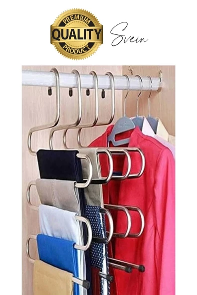 5 Adet Metal Dolap I?çi Krom Pantolon Pantolon Akıllı Askılık 5'li Taşır Çoklu Katlı Kırışma Karşıtı - 5