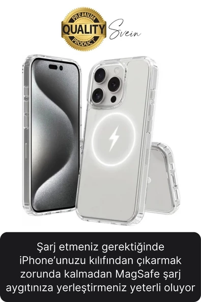 Premium Apple İphone 16 Pro 6.3 inç Uyumlu Kablosuz Şarj Destekli Sert Silikon Şeffaf Kılıf Magsafe - 4