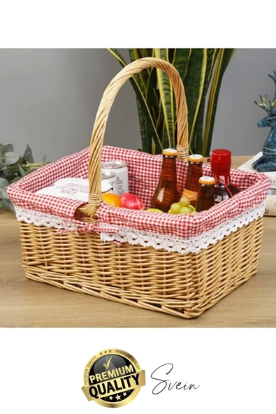 Premium Kamp Piknik Sepeti Yıkanabilir Astar Rattan Yiyecek Rustik Hasır Dokuma Dekoratif Outdoor - 3