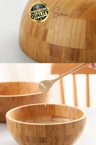 Özel Üretim 20 cm Bambu Kase Doğal Sağlıklı Makarna Salata Meyve Yemek Tabağı Servis Ahşap Çerezlik - 3