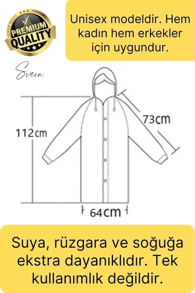 Premium Yeşil Xxl 150 gr Kapüşonlu Cepli Yağmurluk Su Rüzgar Soğuk Geçirmez Unisex Çıtçıtlı Pardösü - 2