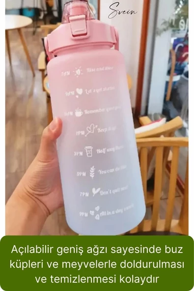 Premium 2 Lt Pipetli Kilitli Sızdırmaz Kapaklı Kamp Sağlıklı Motivasyon Suluk Matara Spor Su Şişesi - 6
