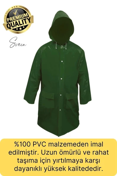 Premium Yeşil Xxl 150 gr Kapüşonlu Cepli Yağmurluk Su Rüzgar Soğuk Geçirmez Unisex Çıtçıtlı Pardösü - 4