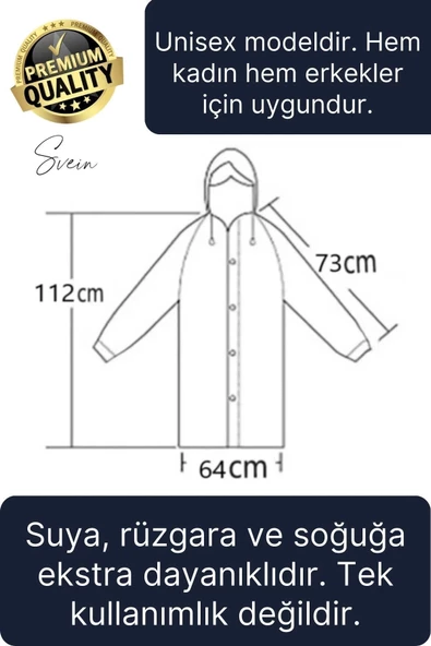 Premium Laci Xxl 150 gr Kapüşonlu Cepli Yağmurluk Su Rüzgar Soğuk Geçirmez Unisex Çıtçıtlı Pardösü - 2