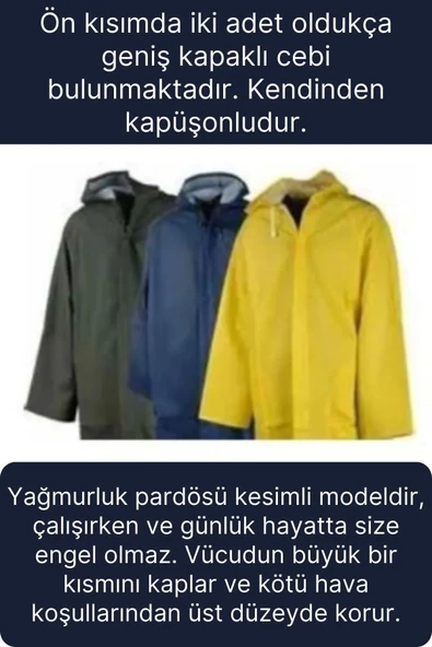 Premium Laci Xxl 150 gr Kapüşonlu Cepli Yağmurluk Su Rüzgar Soğuk Geçirmez Unisex Çıtçıtlı Pardösü - 5