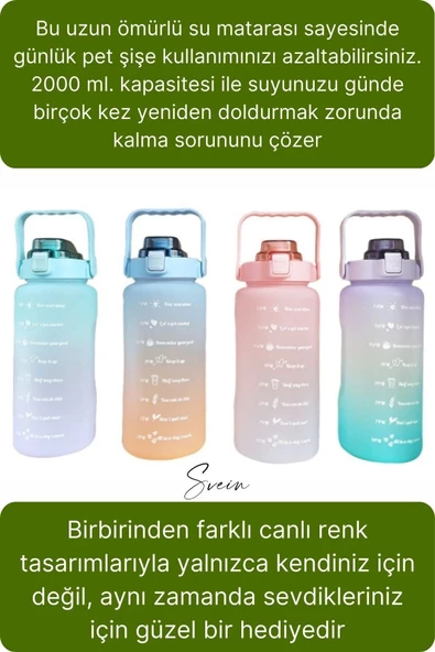 Premium 2 Lt Pipetli Kilitli Sızdırmaz Kapaklı Kamp Sağlıklı Motivasyon Suluk Matara Spor Su Şişesi - 4