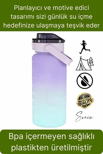 Premium 2 Lt Pipetli Kilitli Sızdırmaz Kapaklı Kamp Sağlıklı Motivasyon Suluk Matara Spor Su Şişesi - Resim 3