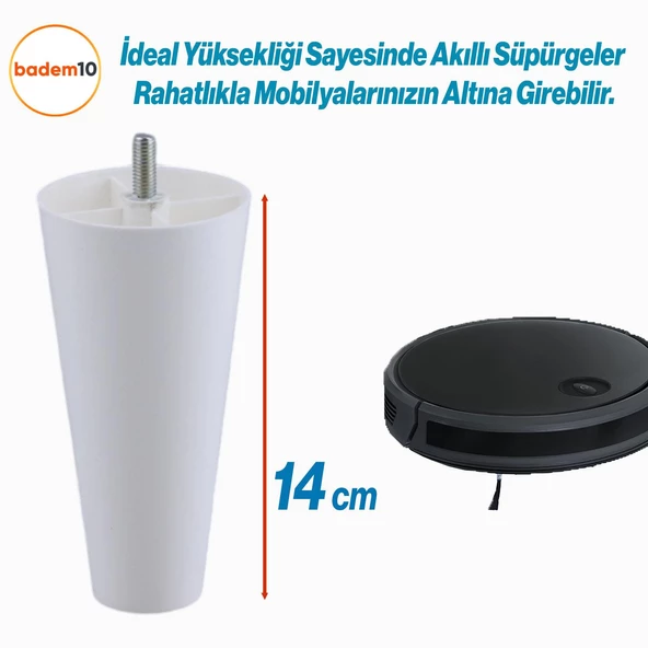 Düz Plastik Ayak 14 cm Mobilya Yükseltici Sehpa Kanepe TV Ünitesi Koltuk Ayağı Baza Ayakları Beyaz - 3