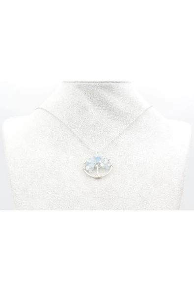 Hakiki Doğal Akuamarin Taşı Hayat Ağacı Kolye Ucu - 2