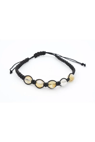 Hakiki Makrome Model Doğal Sitrin Taşı Bileklik 002 - 5