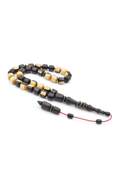 Sistemli Fıçı Kesim İmamesi Halkalı İri Boy Benekli Abanoz Ağacı Tesbih ürün görseli 1