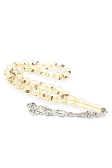 Küre Kesim Şeffaf Karınca Fosilli Toz Kehribar Tesbih 12 Mm ürün görseli 1