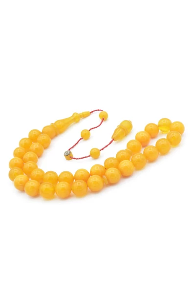 İsmail Karasapan İmzalı Küre Kesim Hareli Sarı Sıkma Kehribar Tesbih - Resim 3