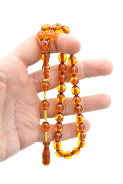 Sistemli Beyzi Kesim Günlük Boy Sarı Sıkma Kehribar Tesbih 001 - Resim 4